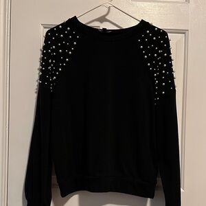 Express Black Sweatshirt with Pearl Accents